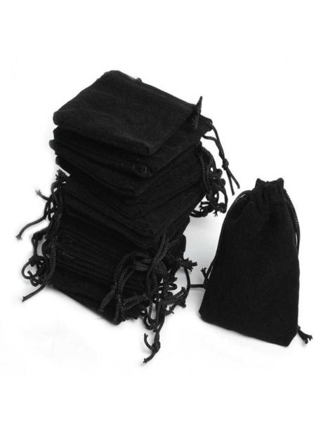 

100pcs 5x7cm velvet drawstring pouch bag jewelry christmas wedding gift s pouches packaging sachet bonbon zakjes 2110134244608, Black;white