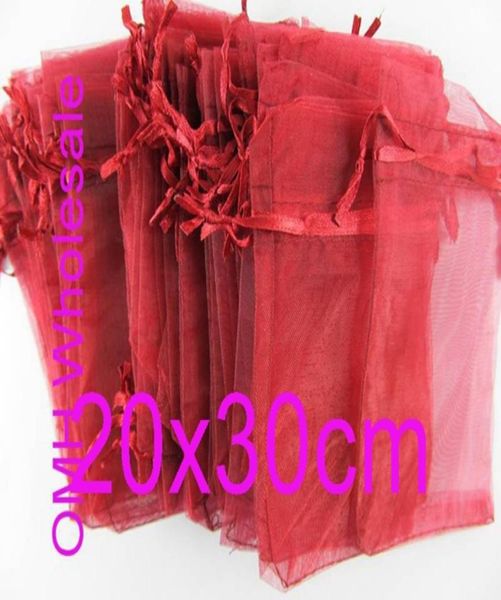 

omh whole 20x30cm packaging 100pcs wine red color jewelry festival wedding christmas voile organza packaging gift bags bz0962271185, Black;white