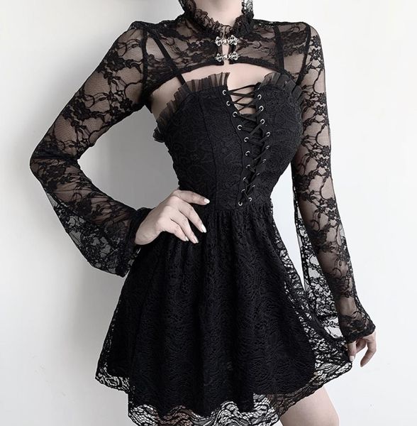

lace short steampunk crop jacket women vintage flare long sleeve bolero sweatshirts gothic streetwear party elegant 9237993, Black;brown