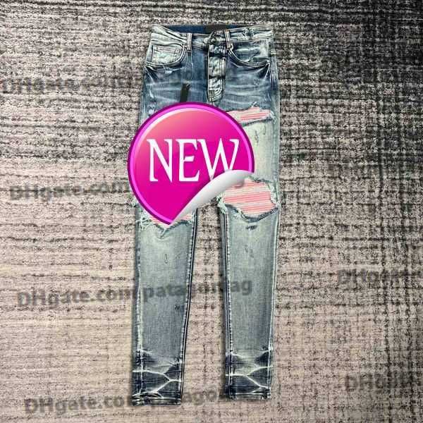 

designer jeans mens purple pants pantalones ripped straight regular denim tears washed old long designer jeans 3 x2q1, Blue