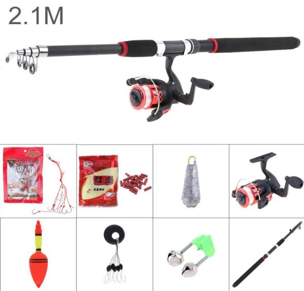 

21m fishing rod reel line combo full kits spinning reel pole set with carp fishing lures float hooks bell lead weight3354771