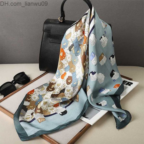 

scarves luxury silk shawl fat cat square scarf women's satin headband fashion packaging neckband headband z230817, Blue;gray