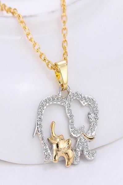 

pendant necklaces fashion handmade charm gold color crystal animal big elephant with baby hollow necklace jewelry for women family7068657, Silver