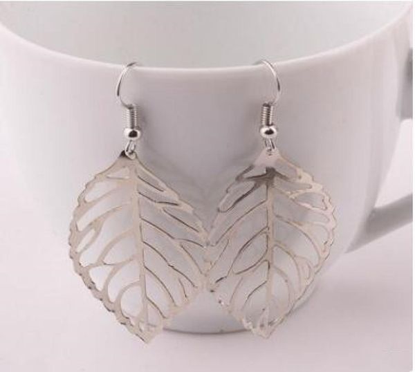 

fashion women simple jewelry gold plated leaf alloy dangle earring silver gold color for gift and party5756070