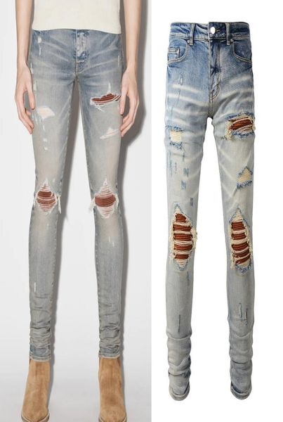 

big size 38 stretch denim jeans men039s distressed slim fit leg denim7851141, Blue