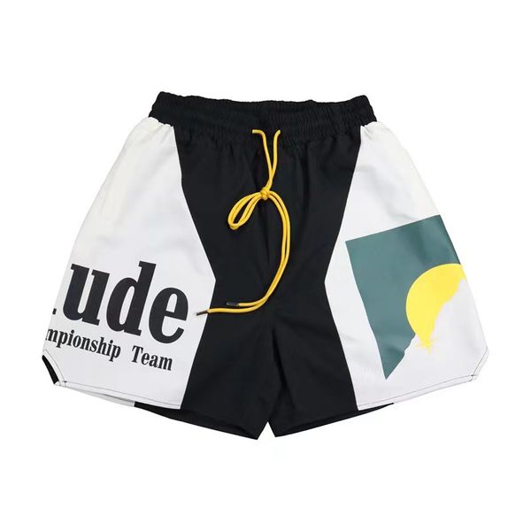 

mens short rhude shorts designer short man summer dress quick drying elastic waist drawstring european style drawstring beachwear loose spor, White;black