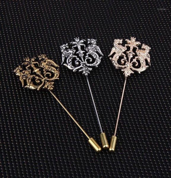 

bronze gold silver tone classic hollow double lion lapel pins for men suit accessories stick brooch pins wedding party jewelry13474962981, Gray