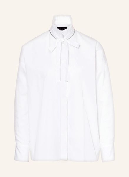 

cotton blouse louvi with detachable bow tie and ruffles van laack crop shirt poplin triangle luxury designer 100% silk with ribbon bow pleat, White