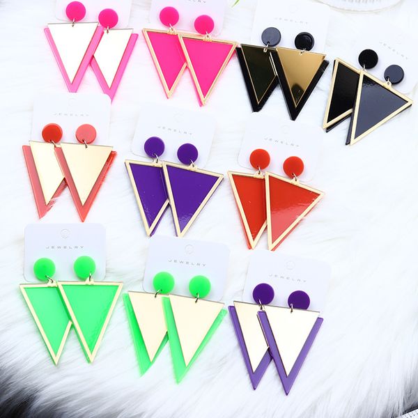

mirror triangular geometric earrings simple and trendy design fluorescent colored earrings and accessories, Silver