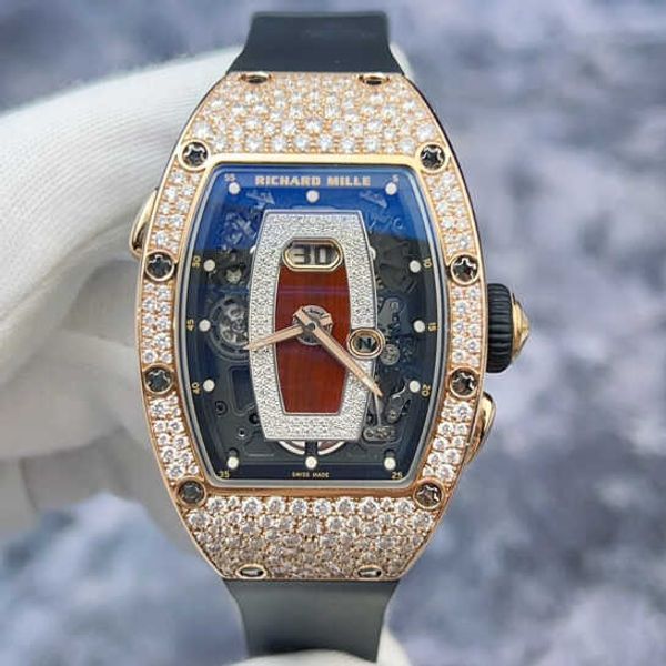 

richardmille tourbillon automatic mechanical quartz wristwatches wrist watches rm037 snowflake diamond red lip 18k rose gold material date d