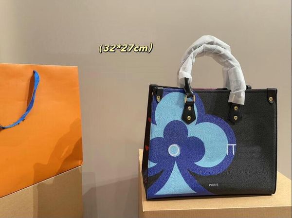 

new style two-sided designer onthego handbag flower tote bags shopping bag purse genuine leather large capacity women letter clutch purses 3
