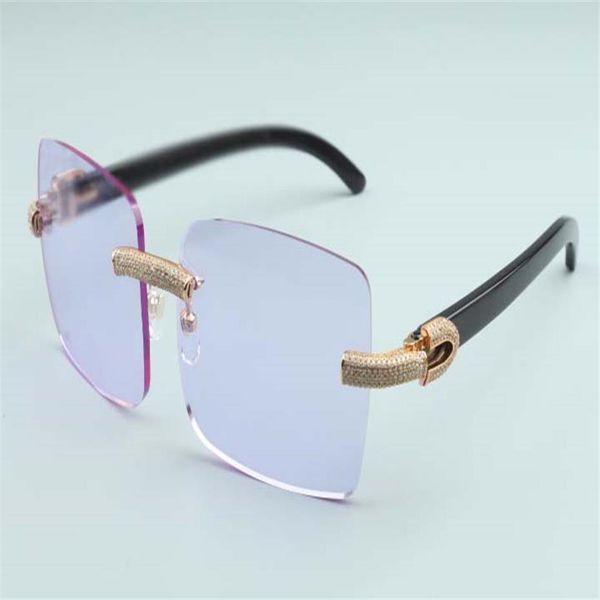 

2020 new men's large square sunglasses full diamond glasses t3524012-2 luxury borderless natural black horn frame2305, White;black