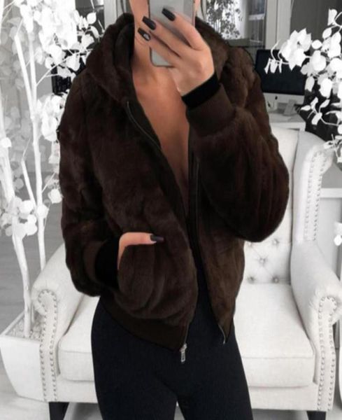 

women winter warm coats new faux fur coat hooded high waist fashion slim fake fur jacket fleece overcoats plush hoody streetwear705863586, Black