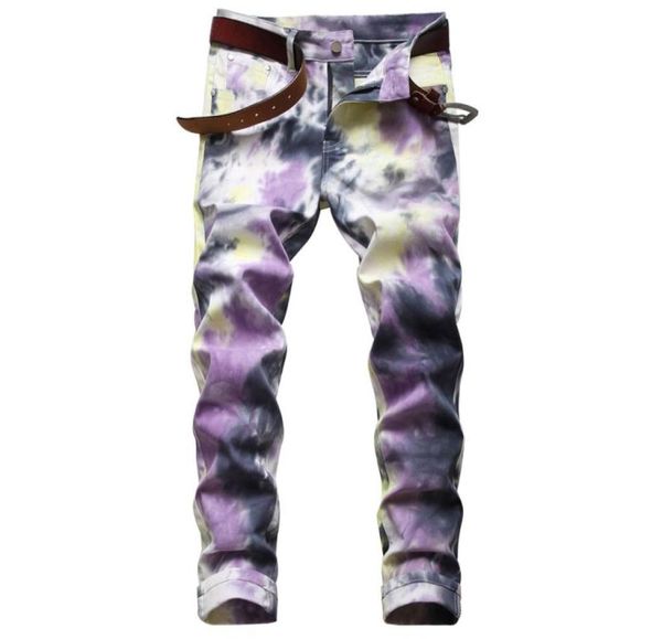 

men slim fit tiedye jeans pants stretchy skinny straight leg washed mens frayed motocycle denim hip hop stretch biker men039s 8982906, Blue