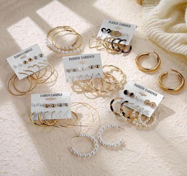 

zovoli pearl gold big hoop earrings set for women geometric beaded circle earings metal hoops fashion boho minimalist jewelry361343695501, Golden;silver