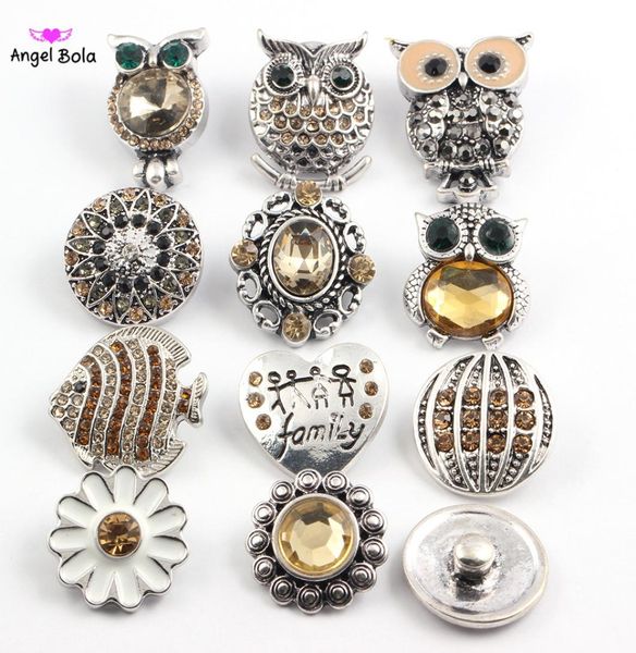 

whole 50pcslot mix styles fashion 18mm metal rhinestone snap buttons fit noosa chunks ginger bracelet necklace e3390262, Golden;silver