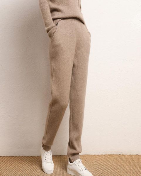 

women pants 2020 new autumn and winter soft comfortable highwaist 100 pure cashmere knitted pants female elastic 7color cas a1118426147, Black;white