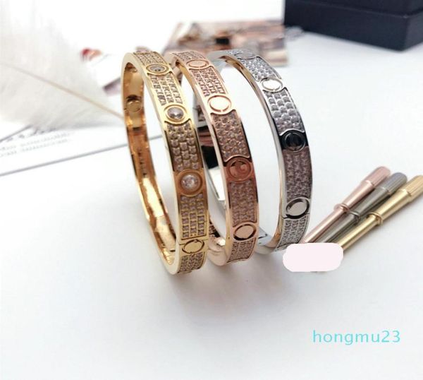 

titanium steel 3 row full diamond bracelet fashion women men chirstmas bangle bracelets distance jewelry gift with velvet bag8894951, Black