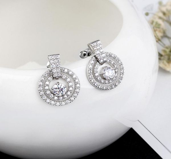

fashion simple vintage round crystal stud earrings for women famous brands zircon earring jewelry gift6815569, Golden;silver