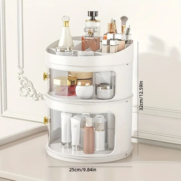 

clear vanity makeup organizer for skincare and cosmetics - holds eyeshadow, brushes, lipstick, powders, nail polish - perfect for dresser, b