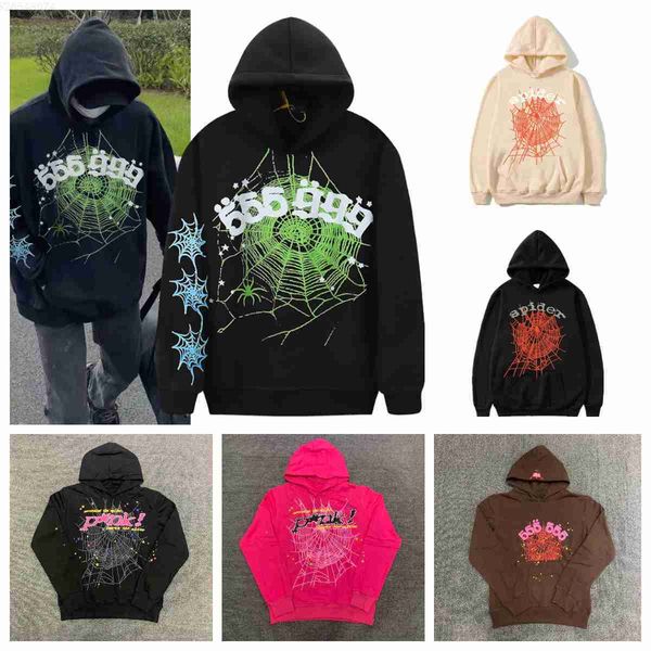 

men's hoodies sweatshirts mens designer hoodie pink sweatshirt sp5der young thug 555555 men women hip hop spider web print pullover hoo, Black