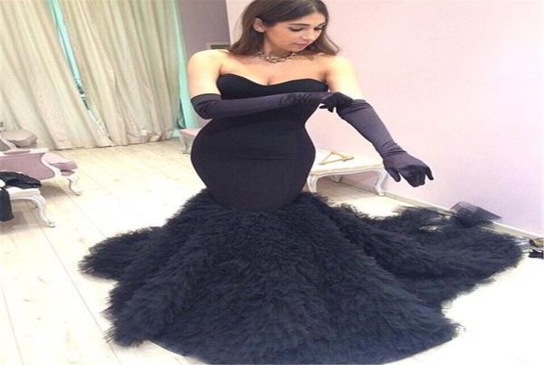 

modern black ruffles tulle mermaid prom dress sweetheart sweep train simple evening gowns vestido com pedras7560238