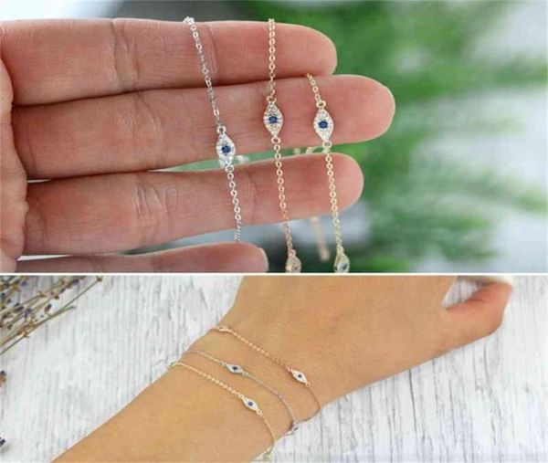 

100 925 sterling silver cute lovely blue white cz evil eye link minimal delicate thin chain women girl adorable bracelet5275769, Black