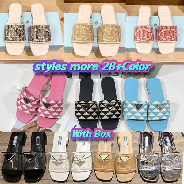 

with box embroidered fabric slides slippers black beige multicolor embroidery mules womens home flip flops casual sandals summer leather fla