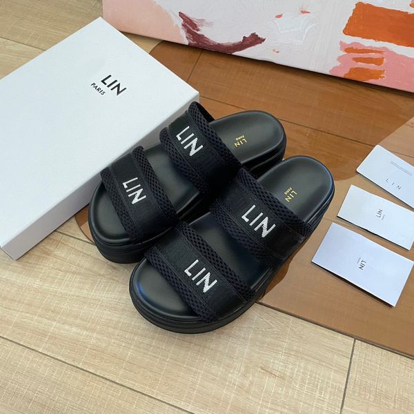 

luxury designer slipper celiny sandal womans casual shoe triomphe block slippers flat heel platform slides summer beach mules pool sandale o, Black