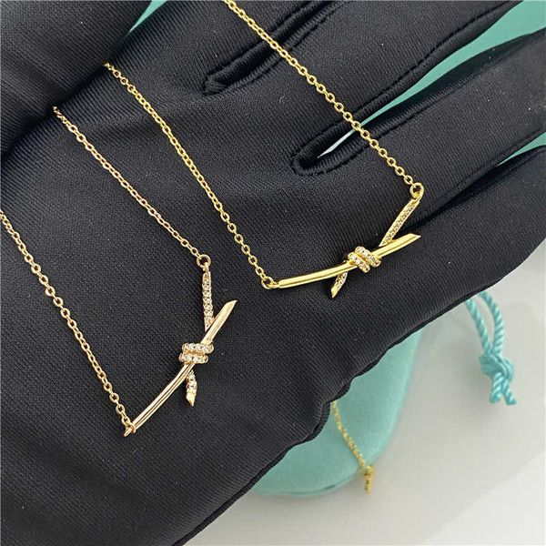

original new tiffay bow necklace diamond encrusted knot women's rose plated gold valley ailing the same pendant collarbone chain, Black