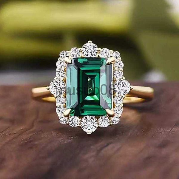 

band rings huitan geometric square green cubic zirconia rings for women gold color luxury trendy engagement wedding party accessory jewelry, Silver
