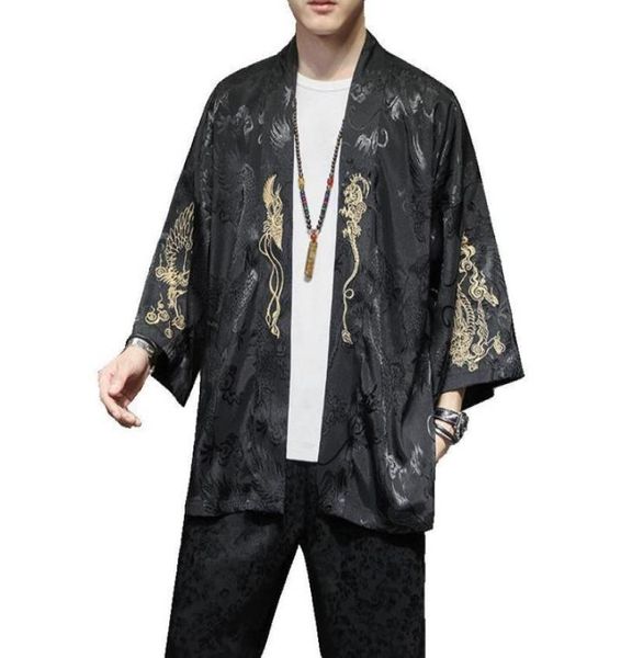 

dragon print kimono japanese kimono cardigan harajuku shirts men streetwear hawaiian shirt3515585, White;black
