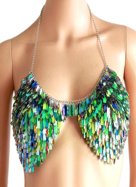 

women metal chest chain crystal diamond crop halter hollow tank camis mixed color bra strap lady party vest 2018 novel5553907, White