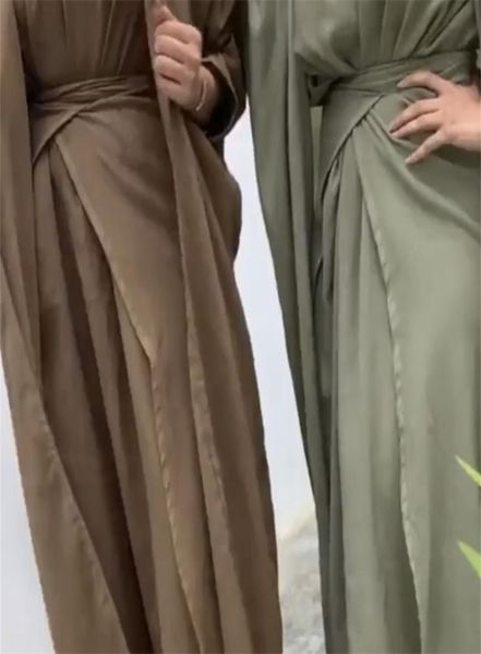 

3 piece matching set women muslim linene dubai arab modest outfit kimono open abaya maxi dress wrap tie skirt ramadan eid party 223371245, Red