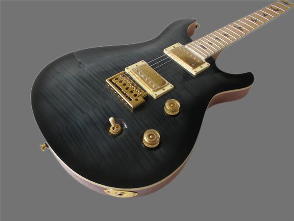 

custom 24 private stock ltd black flame maple paul electric guitar maple neck white mop birds abalone ring fingerboard inlay