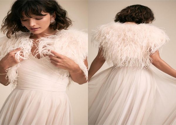 

2019 bhldn wedding jacket with luxury feathers cap sleeves wedding wrap custom made bridal jacket for wedding dress4381925, White