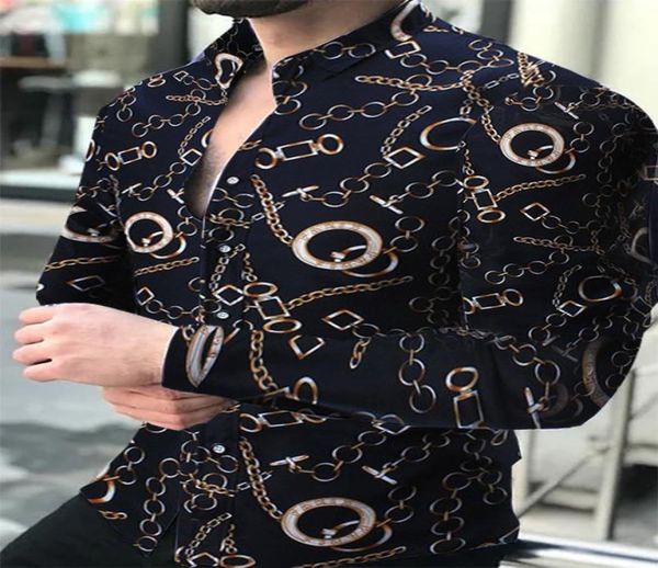 

men039s long sleeve fashion printed casual shirts for men small medium large plus size 2xl 3xl clothing blouse1360063, White;black