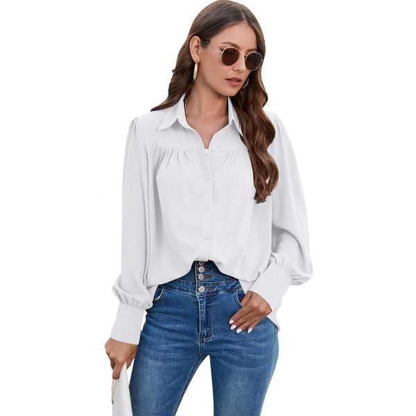 

womens chiffon shirt folded long sleeved blouse large female, White