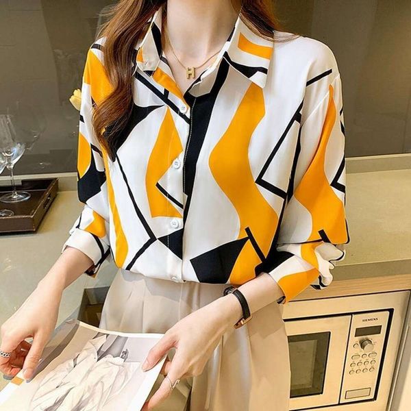 

womens long sleeve chiffon shirt spring fashioned korean slim cultivating print large dimension all match, White