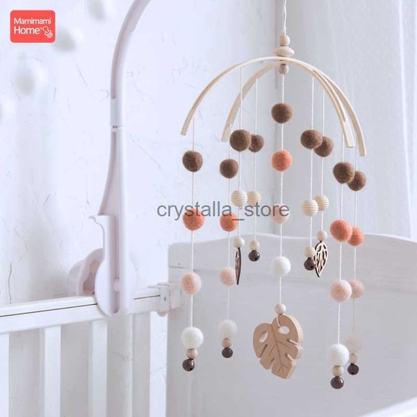 

1pc baby wooden teether bed bell beech rodent pendant wool ball rattle kids room bed hanging decor newborn educational toy gifts hkd230817