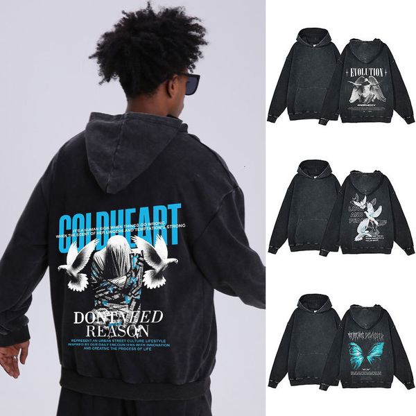 

men's hoodies sweatshirts men y2k hoodies hip hop streetwear anime print oversize hooded sweatshirts harajuku fashion casual loose pull, Black
