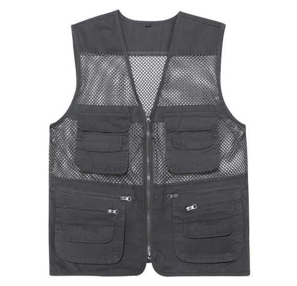 

casual loose cotton men vest vneck mesh zipper sleeveless mens jacket spring summer male vest with many pockets 2203164670003, White;black