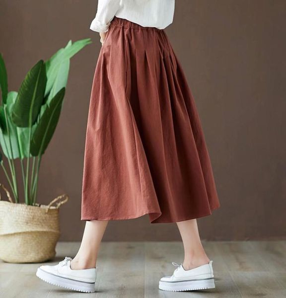 

skirts japan style mori girl cotton linen solid color skirt spring midlength aline women2186723, Black