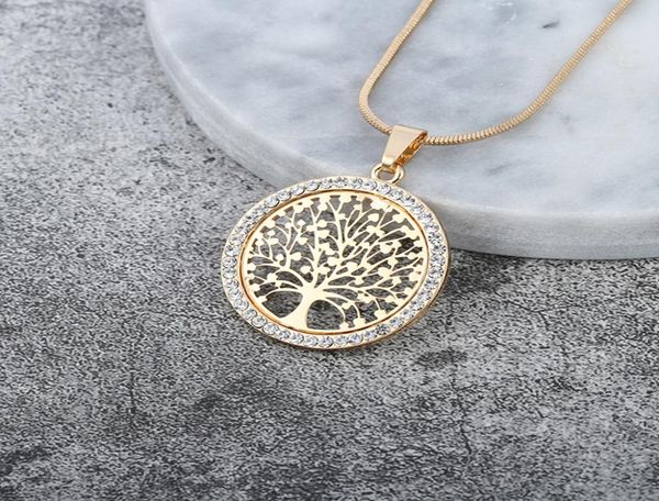 

tree of life crystal round small pendant necklace gold silver rose colors elegant women jewelry gifts5217203