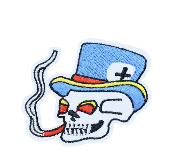 

punk smoking skull patches for clothing iron on transfer applique patch for jacket jeans diy sew on embroidered accessories badge 8588328, Black