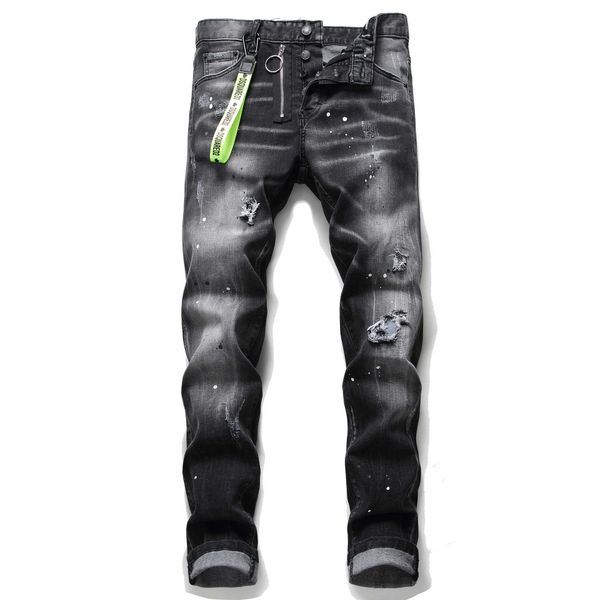 

men's jeans dsq2 rotten splatted paint slim fit perforated patch elastic d2 tight beggar pants 1056, Blue
