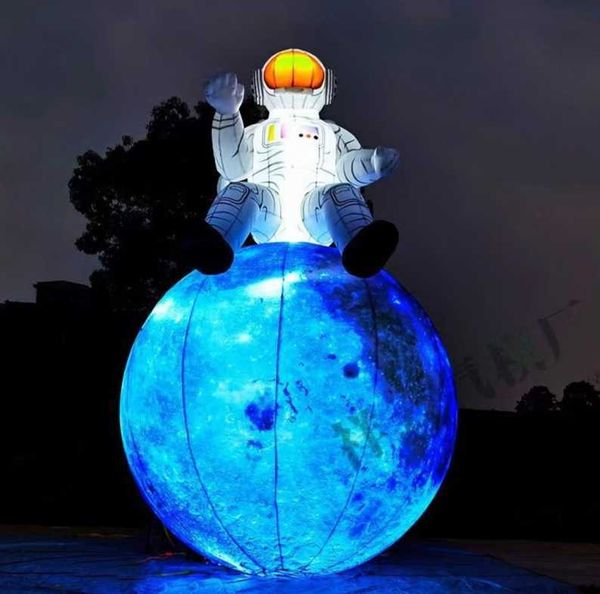 

3/5m 10ft tall led light giant inflatable astronaut inflatable spaceman sitting on moon for advertising with blower to your door