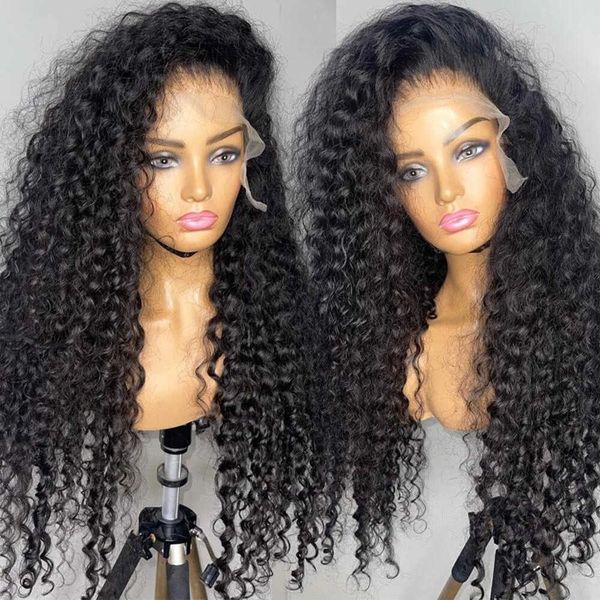

small curly wig with lace and synthetic fiber front, separation of black long curly hair headband 230818