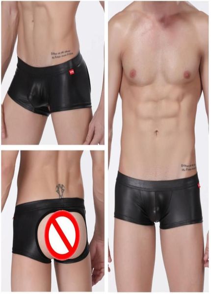 

male lingerie patent leather underwear boxers briefs latex thong black hollow out new design men fashion pants shorts b0410022841165, Red;black