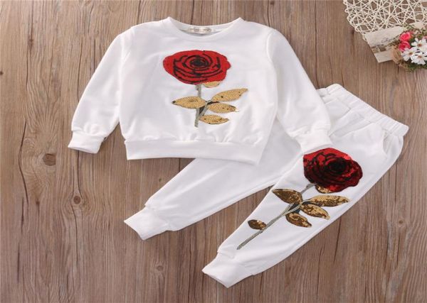 

kids girl clothes designer girls tracksuit boutique kids clothing rose sequin print hoodies pant toddler girl clothing set 37y y13591962, White